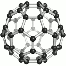 Фуллерен. Вид вращающегося бакибола C60. Редуктор построенный из атомов и молекул.